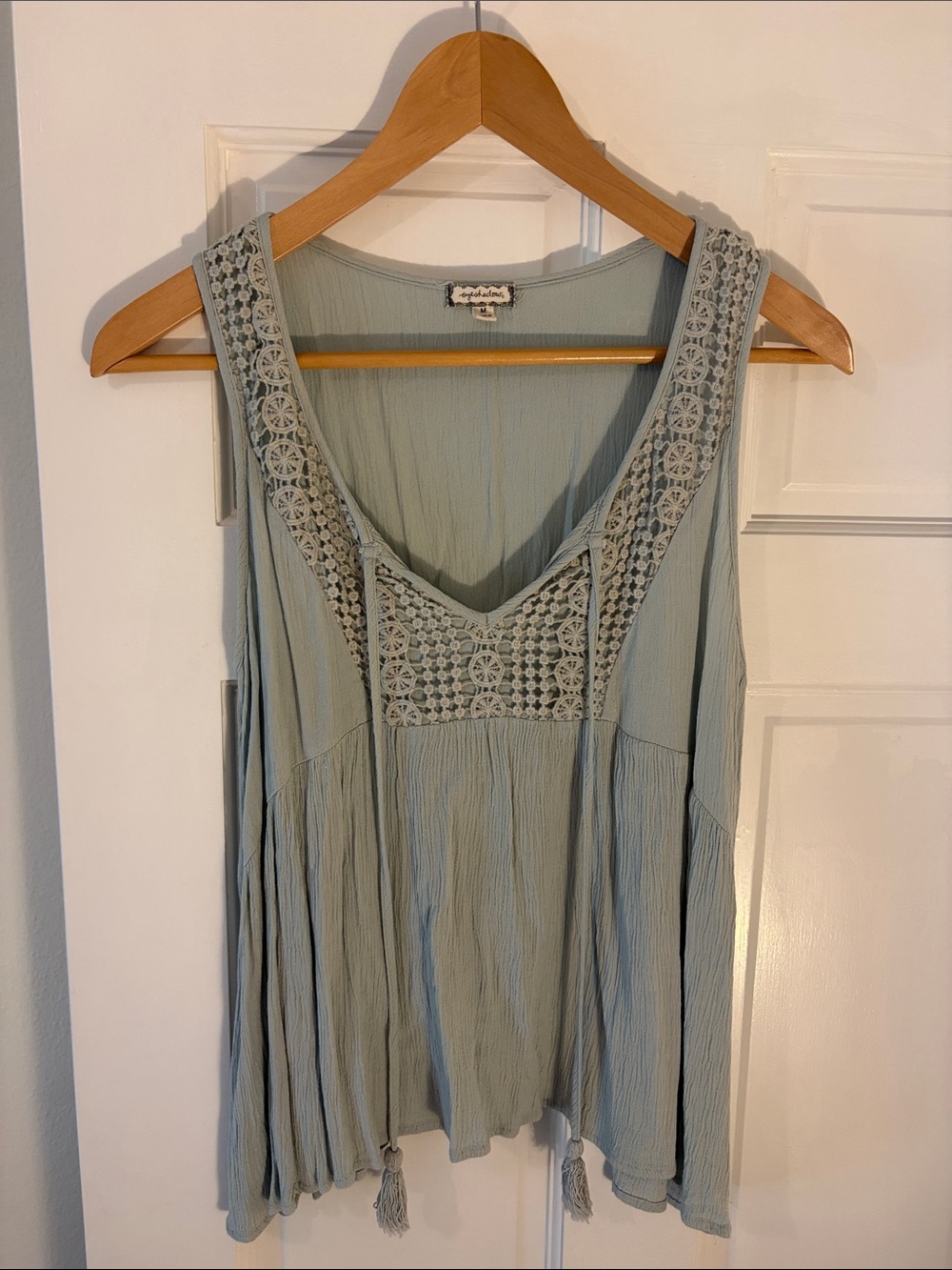 Eyeshadow Sage Green Crochet-Trim Sleeveless Camisole
